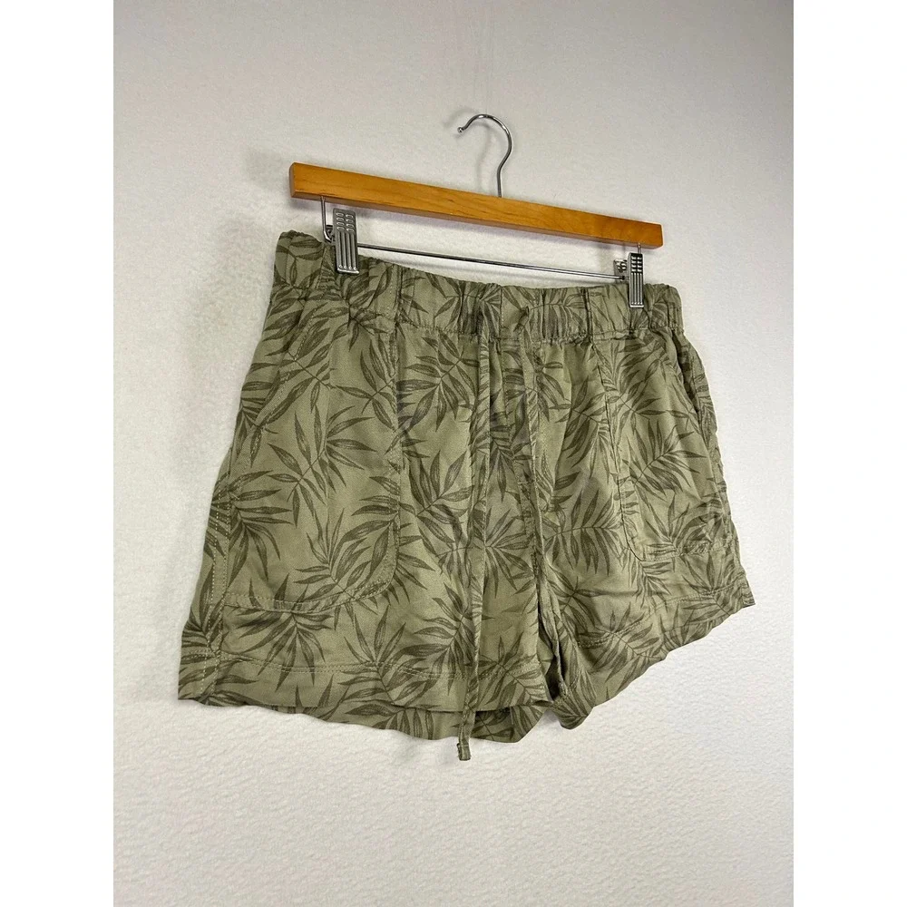 Tropical Boho Summer Gap Women S Olive Green Leaf‎ Print Drawstring Shorts